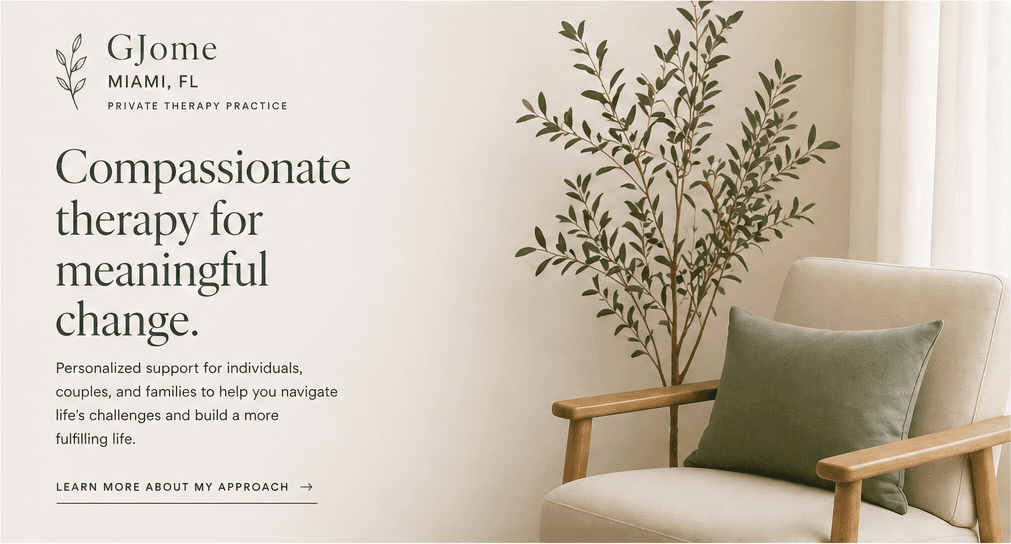 GJome homepage hero — calm, considered landing page for a private therapy practice.