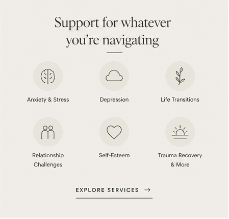 Services overview laid out as quiet, scannable cards.